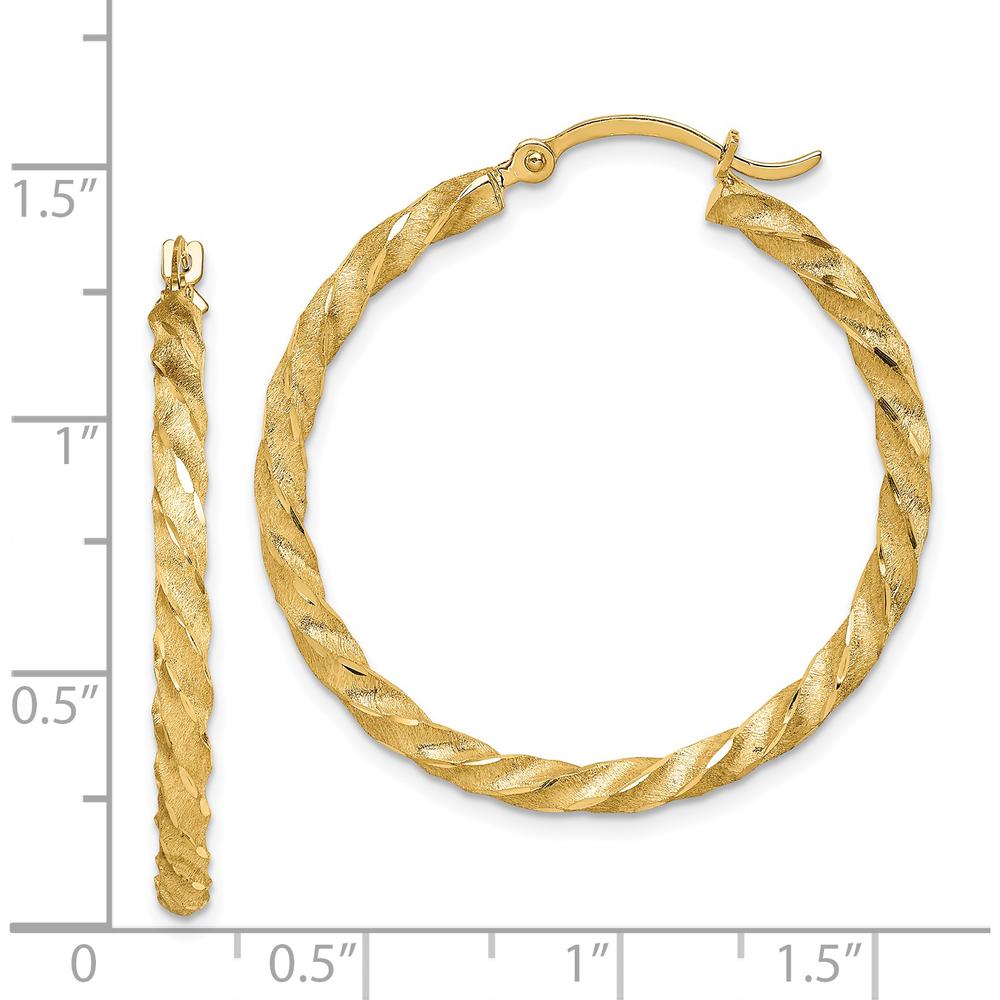 14K Yellow Gold Twisted Satin Diamond-Cut Large Hoop Earrings - 33.5mm Polished & Brushed Finish by 0