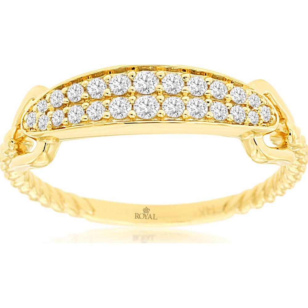 14K Yellow Gold Twisted Shank Diamond Wedding Band with 0.25 Carat Round Brilliant Cut Stones in Double Row Setting - Royal Jewelry