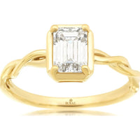 14K Yellow Gold Twisted Shank Engagement Ring with 1 Carat Emerald Cut Lab Grown Diamond in Half Bezel Setting - Royal Jewelry