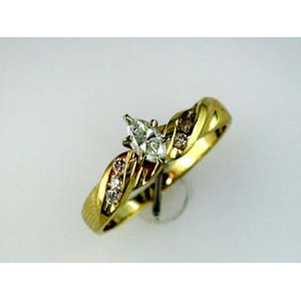 14K Yellow Gold Twisted Shank Engagement Ring with Marquise Center Diamond and Round Accent Diamonds - 0.35 Carat Total Diamond Weight - Royal Jewelry
