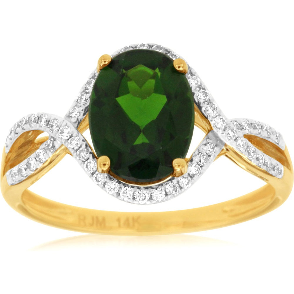 14K Yellow Gold Twisted Split Shank Ring with 2.05 Carat Oval Russalite and 0.22 Carat Diamond Accents - Royal Jewelry