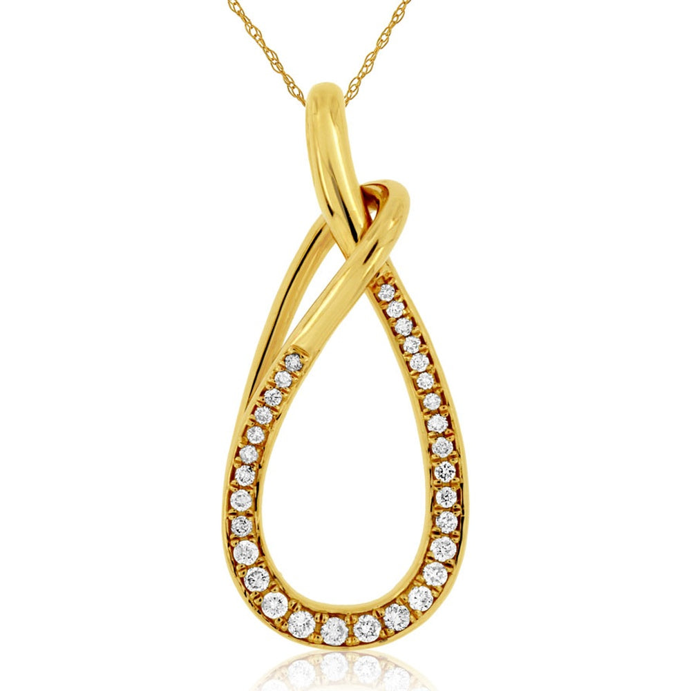 14K Yellow Gold Twisted Teardrop Pendant with Prong-Set Round Brilliant Diamonds - 0.22 Carat Total Diamond Weight - Royal Jewelry