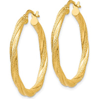 14K Yellow Gold Twisted Textured Hoop Earrings - 31mm Length, 32mm Width by 0
