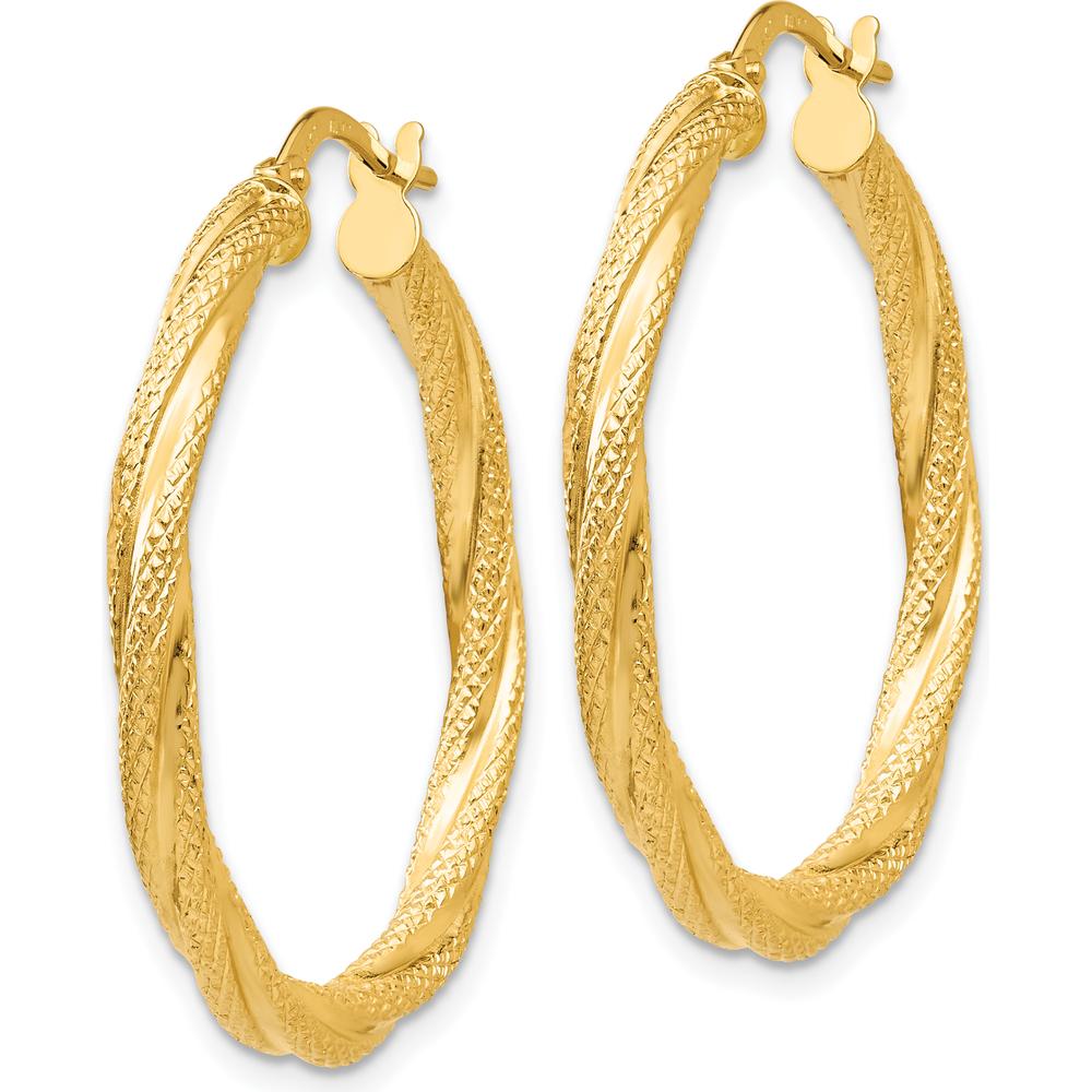 14K Yellow Gold Twisted Textured Hoop Earrings - 31mm Length, 32mm Width by 0