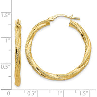 14K Yellow Gold Twisted Textured Hoop Earrings - 31mm Length, 32mm Width by 0