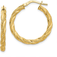 14K Yellow Gold Twisted Textured Large Hoop Earrings - Polished Finish by 0