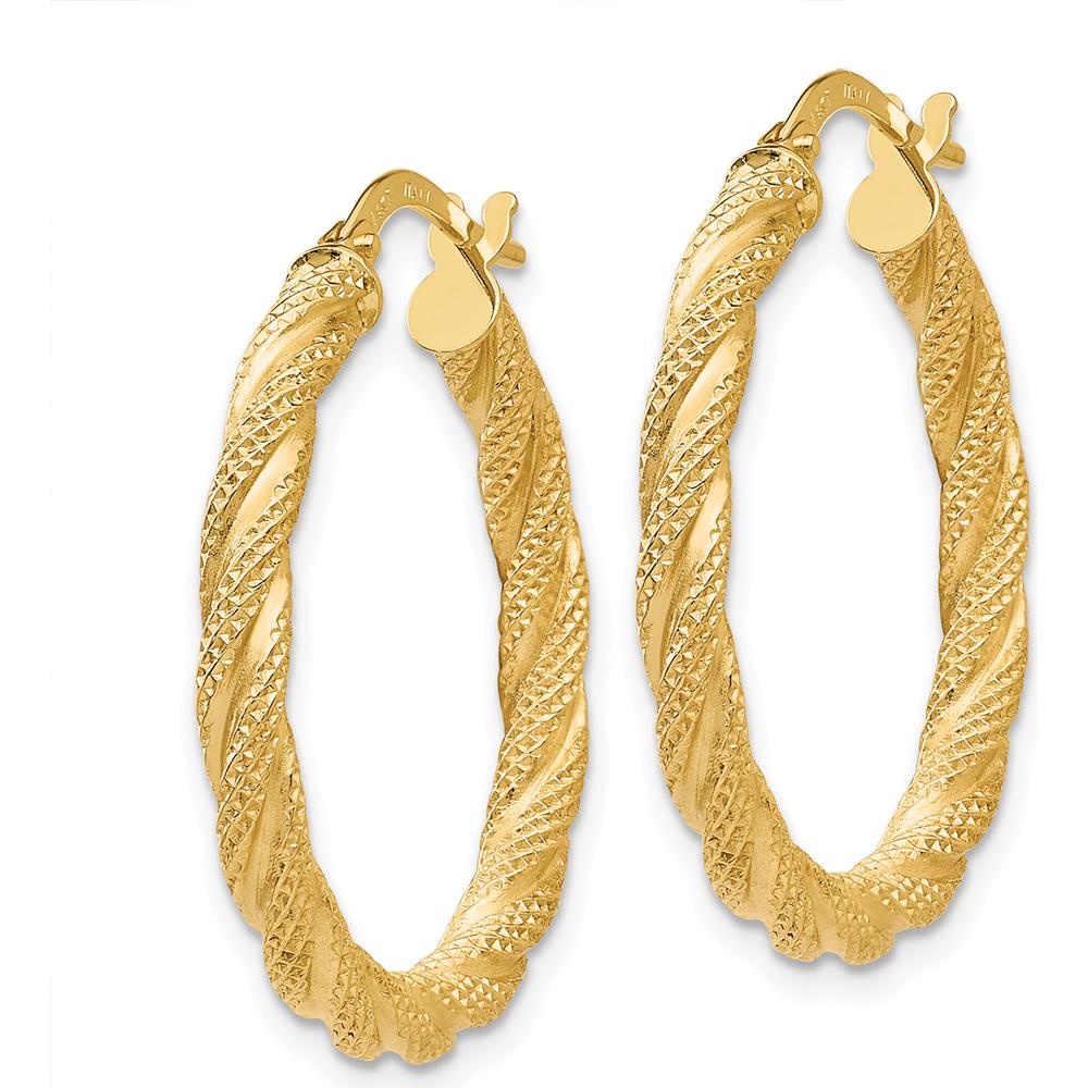 14K Yellow Gold Twisted Textured Large Hoop Earrings - Polished Finish by 0