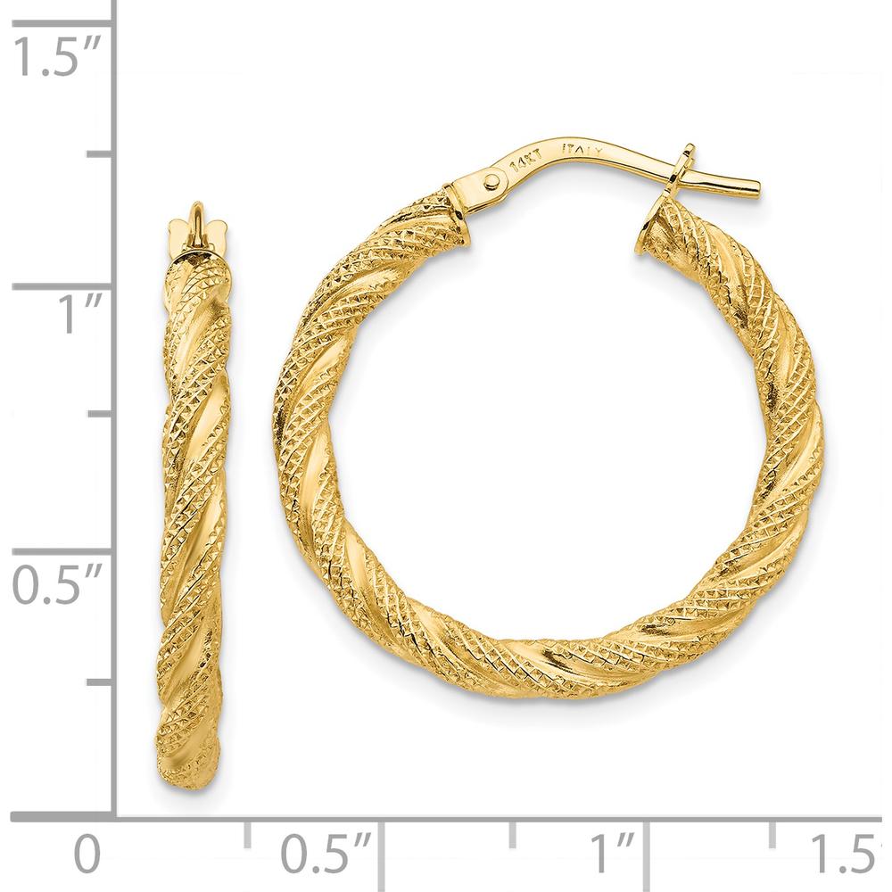14K Yellow Gold Twisted Textured Large Hoop Earrings - Polished Finish by 0