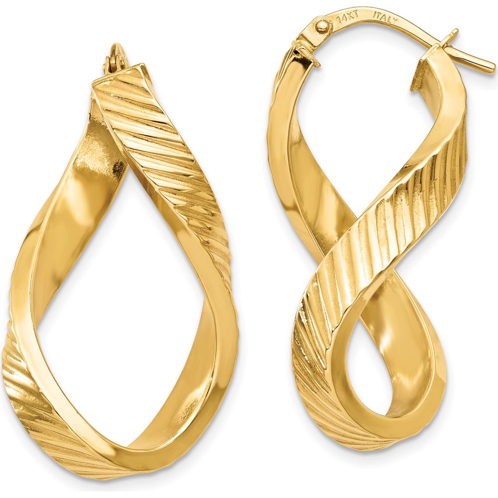 14K Yellow Gold Twisted Textured Oval Hoop Earrings - 30mm Length by 0
