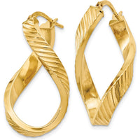 14K Yellow Gold Twisted Textured Oval Hoop Earrings - 30mm Length by 0