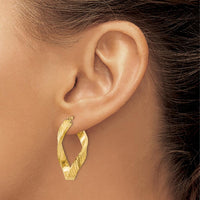14K Yellow Gold Twisted Textured Oval Hoop Earrings - 30mm Length by 0