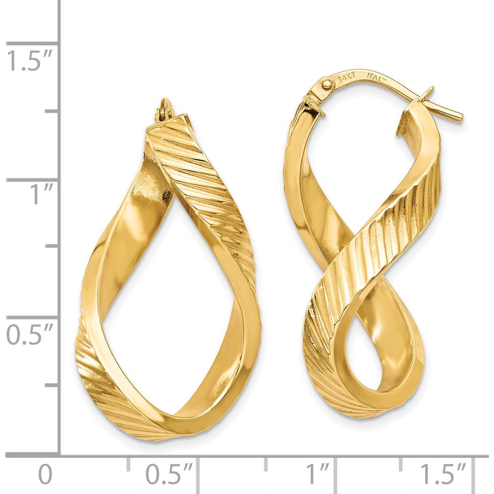 14K Yellow Gold Twisted Textured Oval Hoop Earrings - 30mm Length by 0