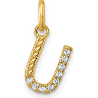 14K Yellow Gold Twisted U Charm with 0.10 Carat Diamond Accent - Personalized Pendant by Oro Pregiato