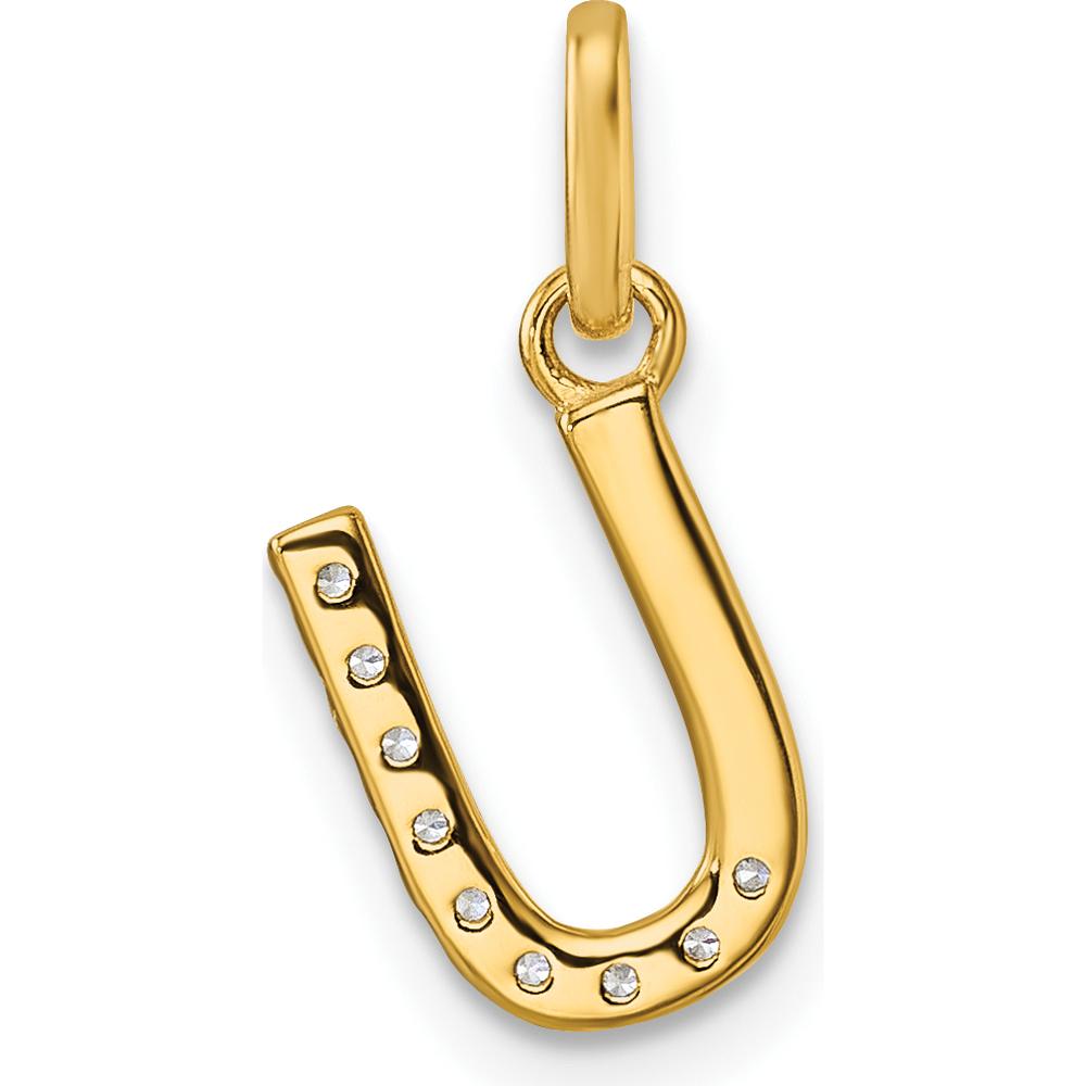 14K Yellow Gold Twisted U Charm with 0.10 Carat Diamond Accent - Personalized Pendant by Oro Pregiato