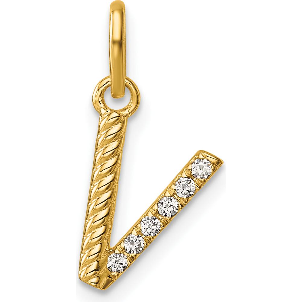 14K Yellow Gold Twisted V Charm with Diamonds - 0.05 Carat Total Diamond Weight by Oro Pregiato