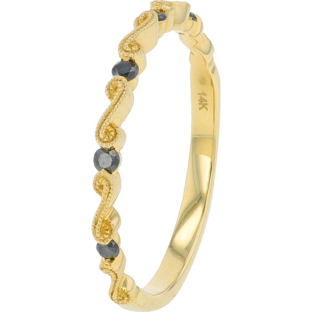 14K Yellow Gold Twisted Vine Band Ring with 0.10 Carat Round Black Diamonds