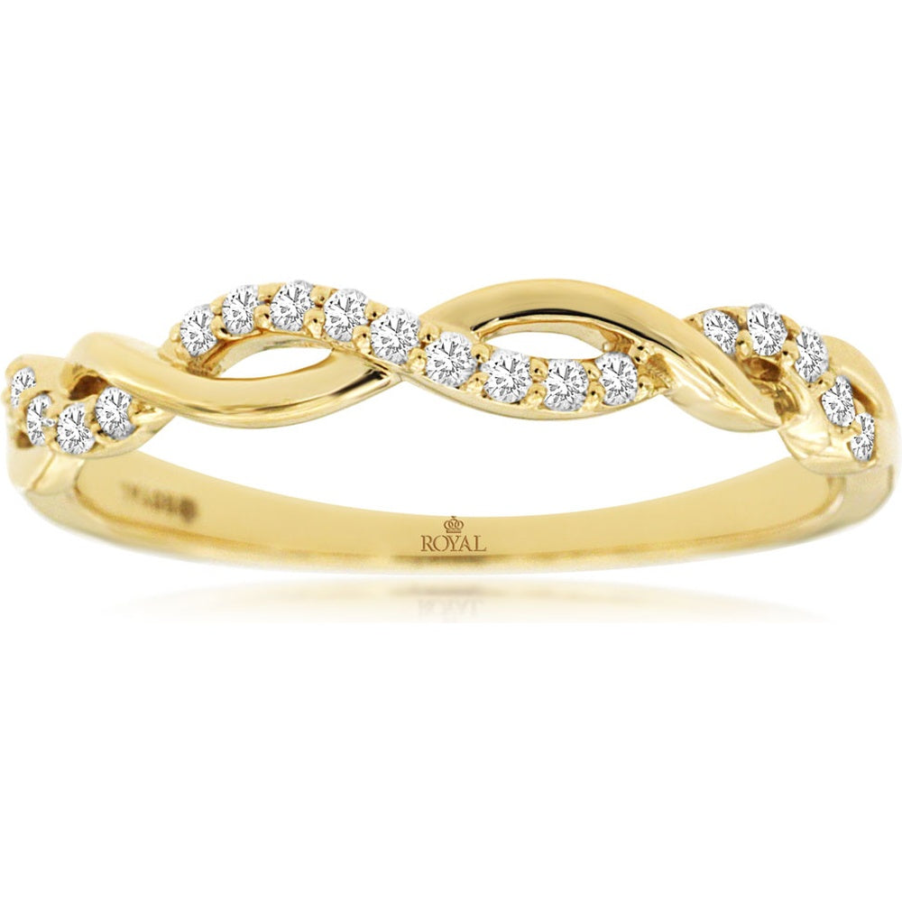 14K Yellow Gold Twisted Vine Diamond Band with Bead-Set Round Brilliant Cut Diamonds - 0.14 Carat Total Diamond Weight - Royal Jewelry