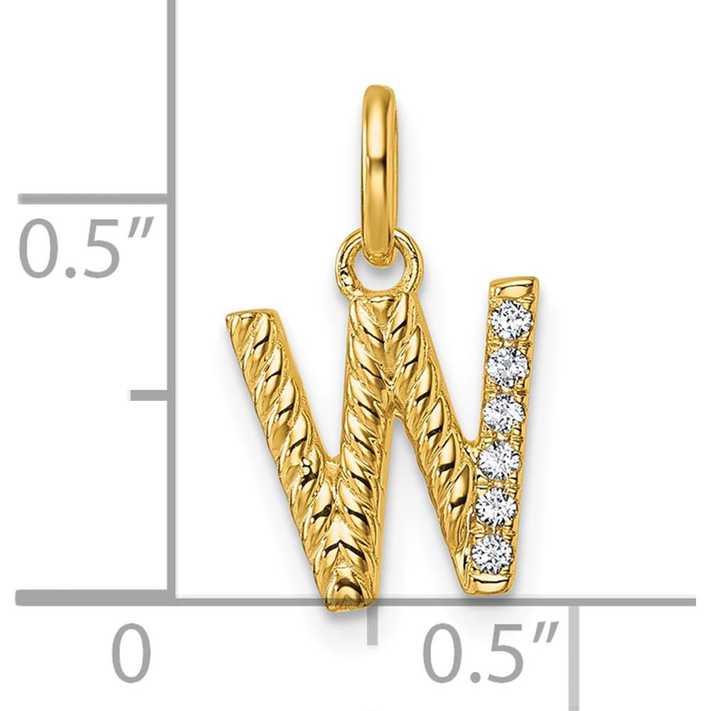 14K Yellow Gold Twisted "W" Pendant with 0.05 Carat Diamond Accents by Oro Pregiato