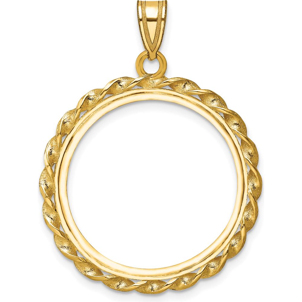 14K Yellow Gold Twisted Wire 22mm Coin Bezel Pendant for 1/4 oz. American Eagle Coin by Numis Coin Jewelry