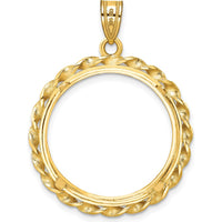 14K Yellow Gold Twisted Wire 22mm Coin Bezel Pendant for 1/4 oz. American Eagle Coin by Numis Coin Jewelry