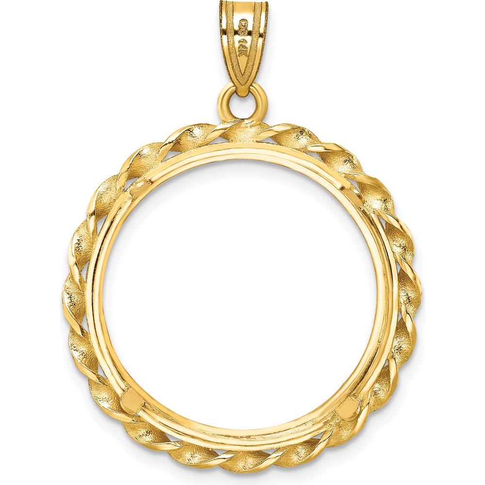 14K Yellow Gold Twisted Wire 22mm Coin Bezel Pendant for 1/4 oz. American Eagle Coin by Numis Coin Jewelry