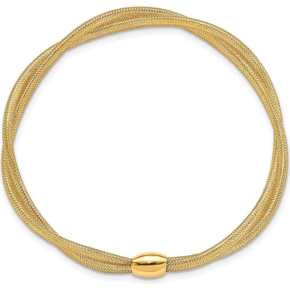 14K Yellow Gold Twisted Woven Mesh Slip-on Stretch Bracelet - 7.5mm Width by 0