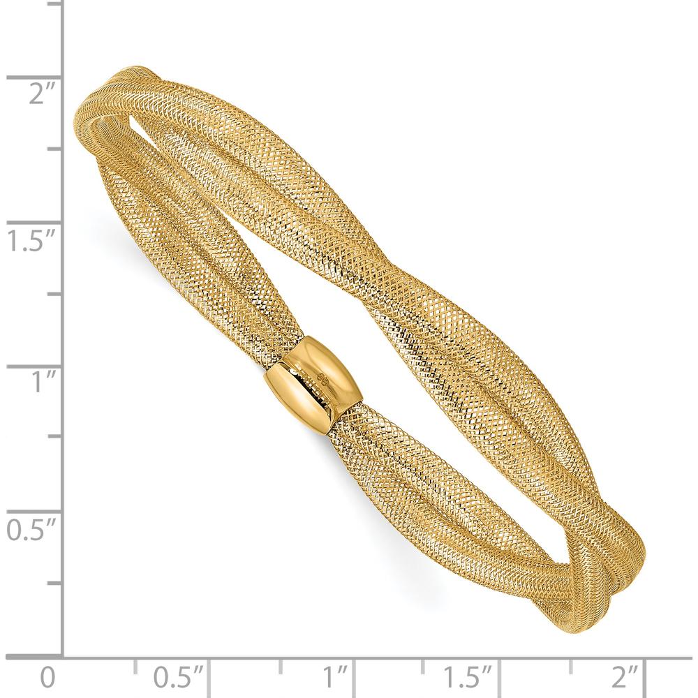 14K Yellow Gold Twisted Woven Mesh Slip-on Stretch Bracelet - 7.5mm Width by 0