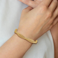 14K Yellow Gold Twisted Woven Mesh Slip-on Stretch Bracelet - 7.5mm Width by 0