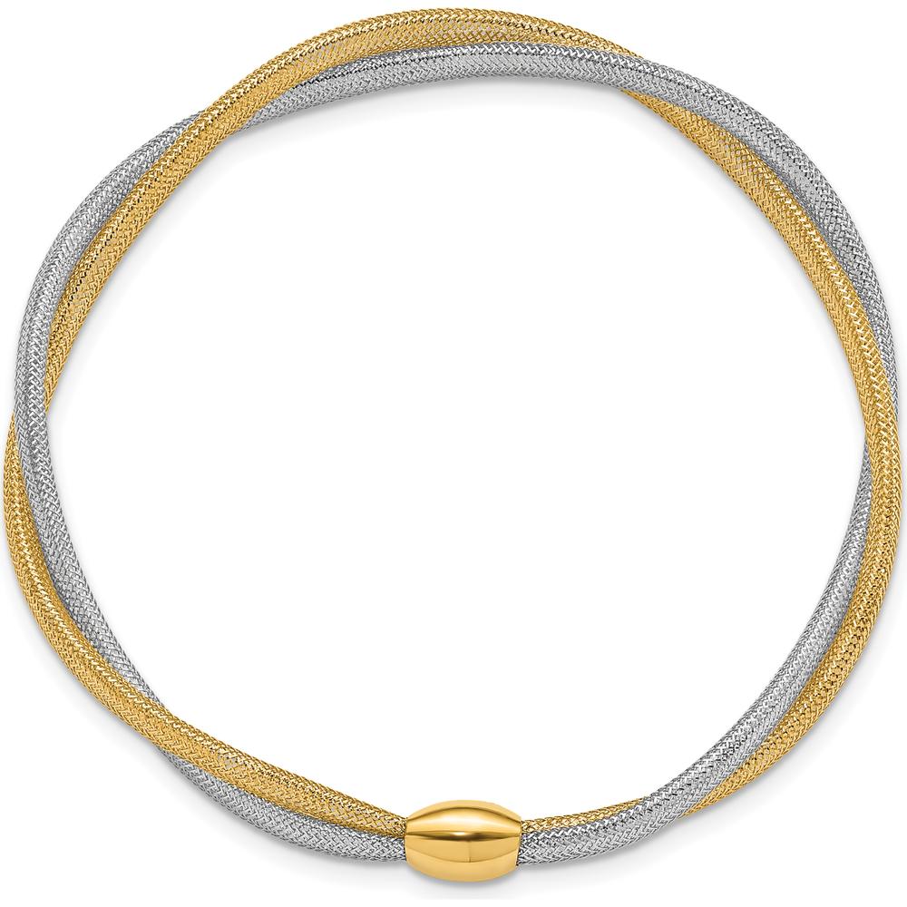 14K Yellow Gold Twisted Woven Mesh Slip-on Stretch Bracelet - 7.5mm Width by 0