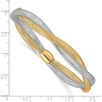 14K Yellow Gold Twisted Woven Mesh Slip-on Stretch Bracelet - 7.5mm Width by 0
