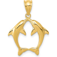 14K Yellow Gold Two Dolphins Pendant - 18.5mm Length by Oro Pregiato