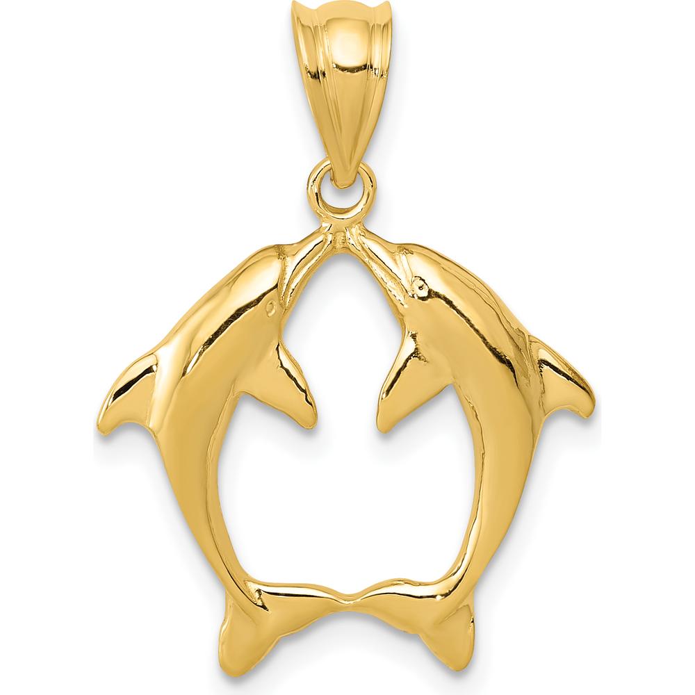 14K Yellow Gold Two Dolphins Pendant - 18.5mm Length by Oro Pregiato