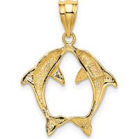 14K Yellow Gold Two Dolphins Pendant - 18.5mm Length by Oro Pregiato