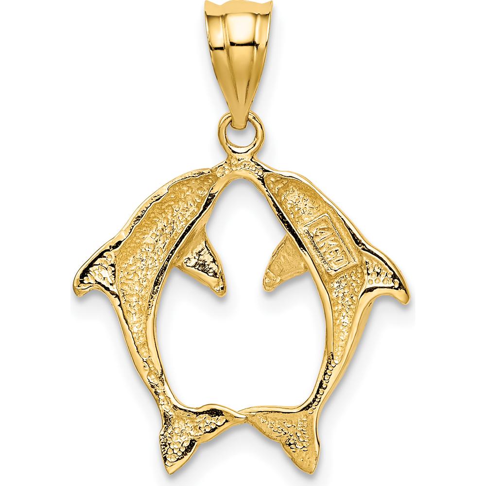 14K Yellow Gold Two Dolphins Pendant - 18.5mm Length by Oro Pregiato