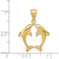 14K Yellow Gold Two Dolphins Pendant - 18.5mm Length by Oro Pregiato