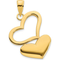 14K Yellow Gold Two Hearts Pendant - Polished Charm, 23.87mm Length by Oro Pregiato