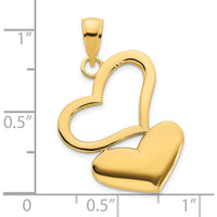 14K Yellow Gold Two Hearts Pendant - Polished Charm, 23.87mm Length by Oro Pregiato
