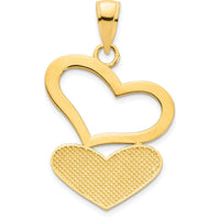 14K Yellow Gold Two Hearts Pendant - Polished Charm, 23.87mm Length by Oro Pregiato