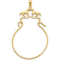 14K Yellow Gold Two Horses Charm Holder Pendant with Polished Finish by Oro Pregiato