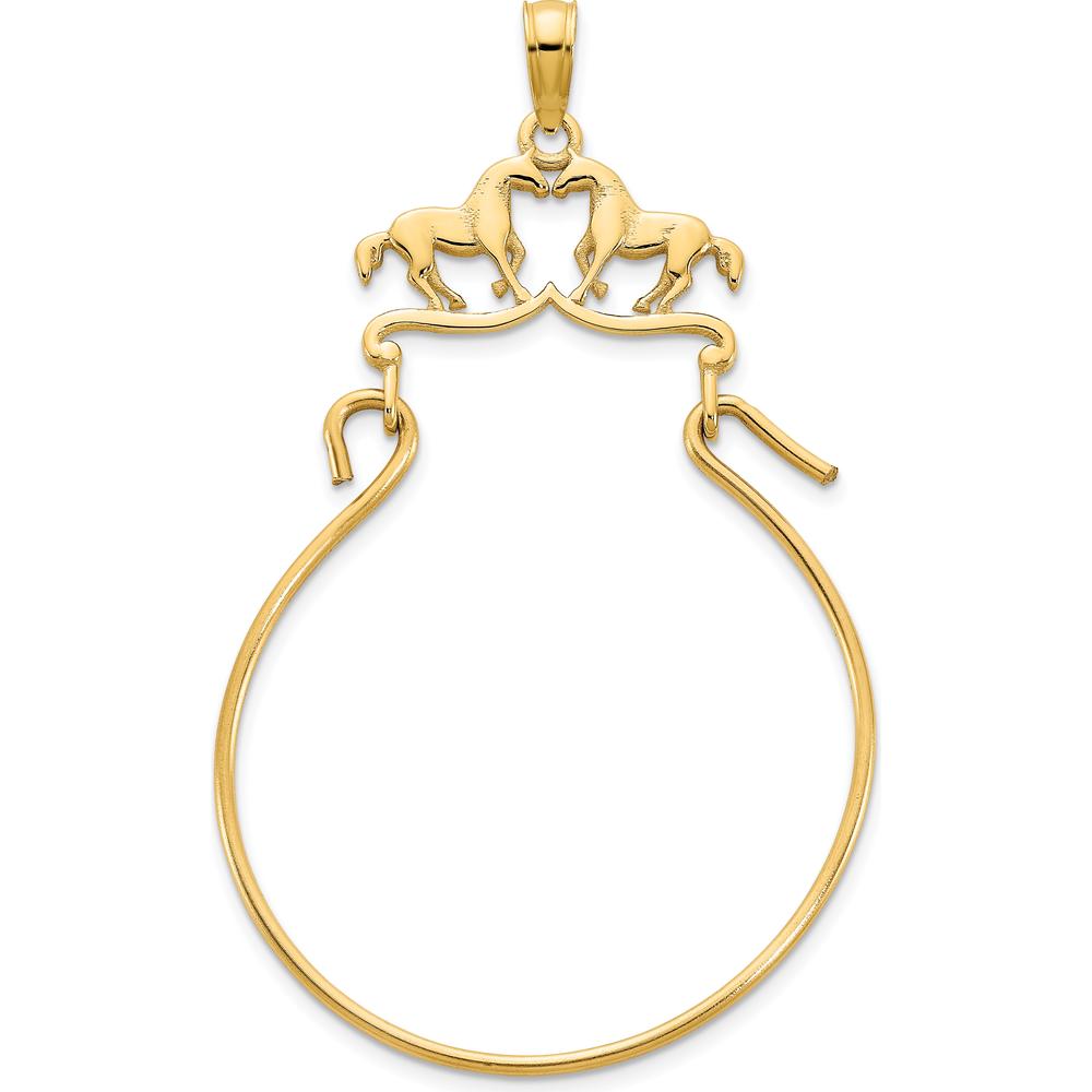 14K Yellow Gold Two Horses Charm Holder Pendant with Polished Finish by Oro Pregiato