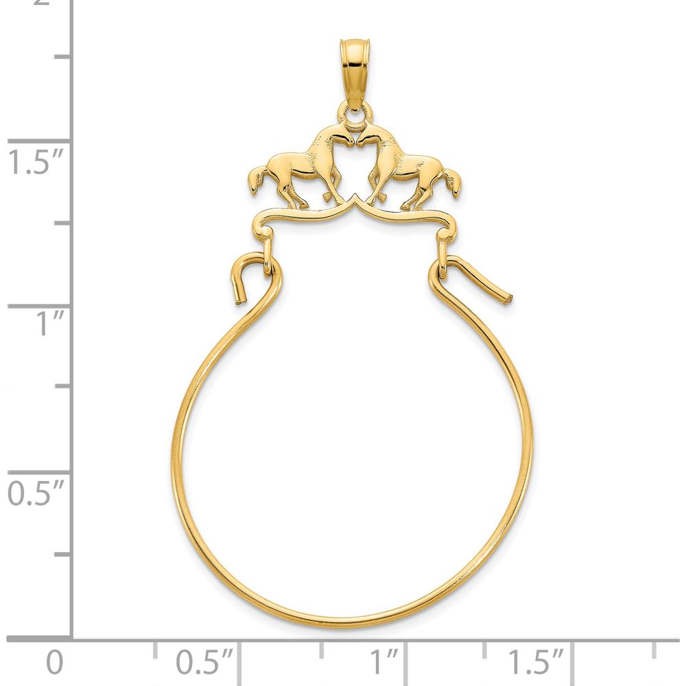 14K Yellow Gold Two Horses Charm Holder Pendant with Polished Finish by Oro Pregiato