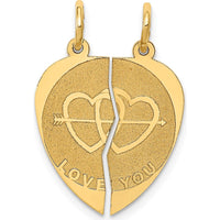14K Yellow Gold Two-Piece "I Love You" Heart Pendant Charm by Oro Pregiato