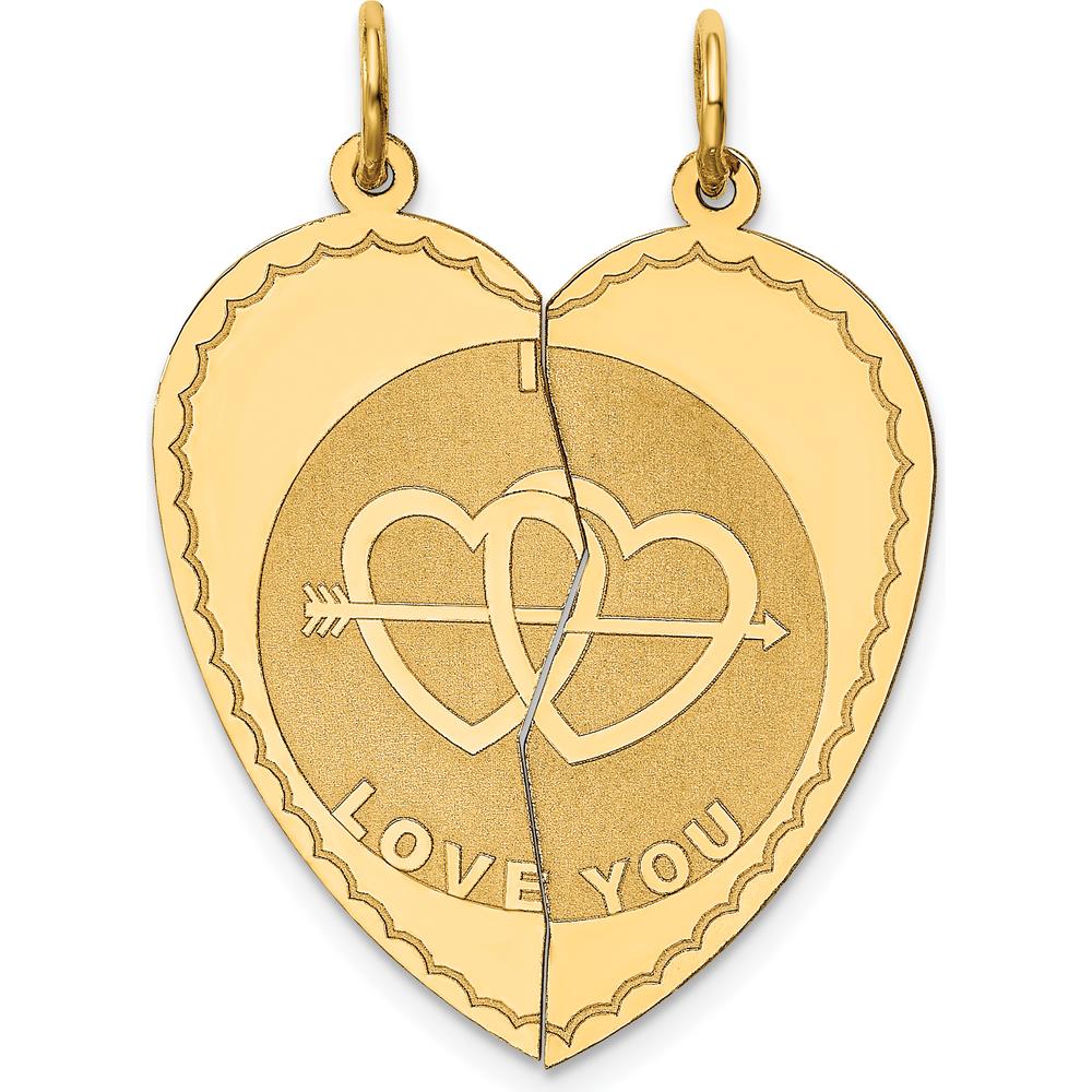 14K Yellow Gold Two-Piece "I Love You" Split Heart Pendant by Oro Pregiato