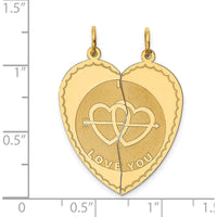 14K Yellow Gold Two-Piece "I Love You" Split Heart Pendant by Oro Pregiato