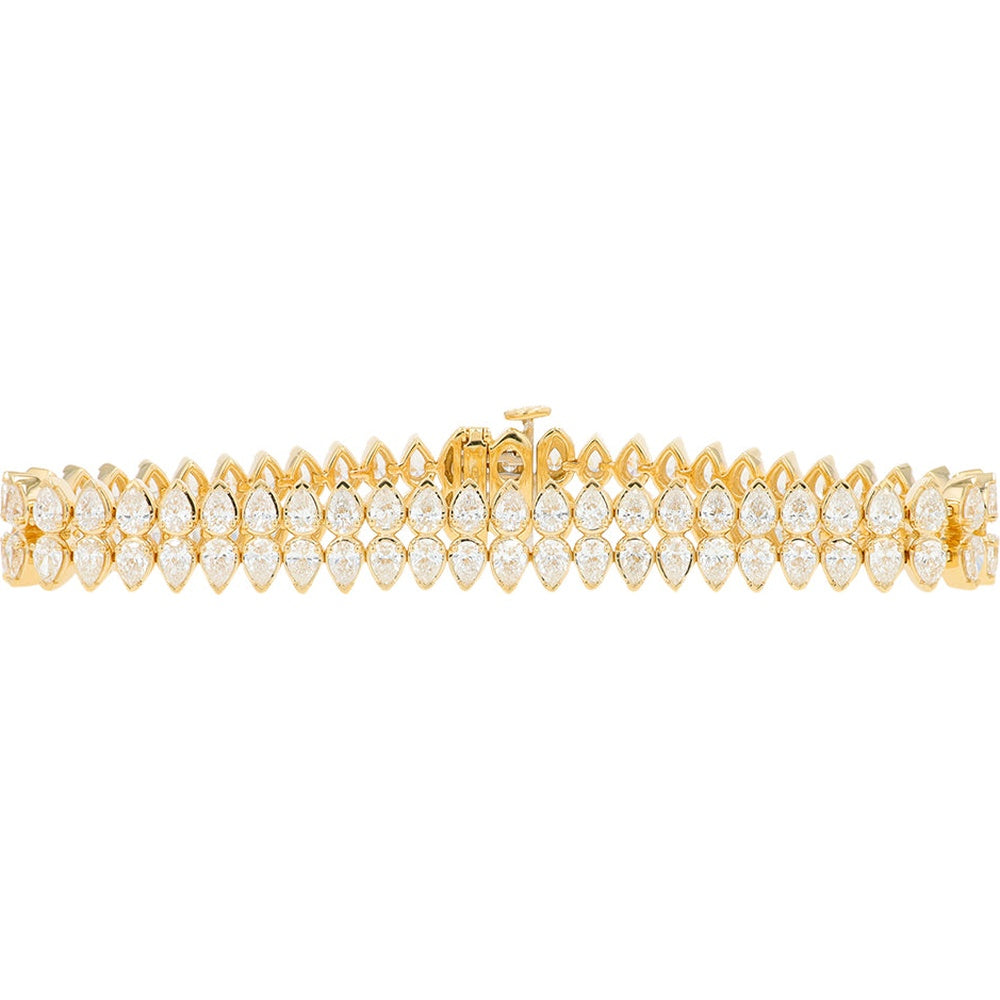 14K Yellow Gold Two-Row Bracelet with Pear Shaped Lab Grown Diamonds - 10.00 Carat Total Diamond Weight