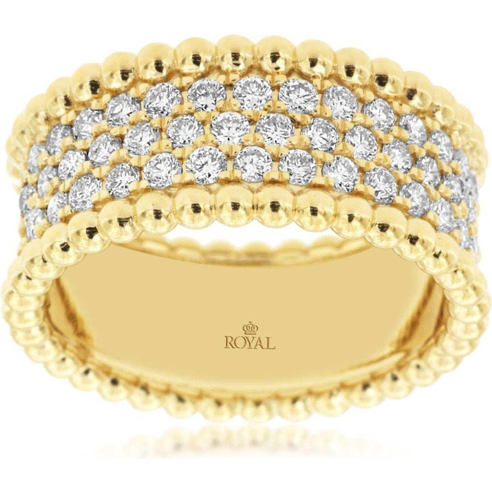 14K Yellow Gold Two-Row Diamond Band with Beaded Gold Edges - 0.81 Carat Total Diamond Weight - Royal Jewelry