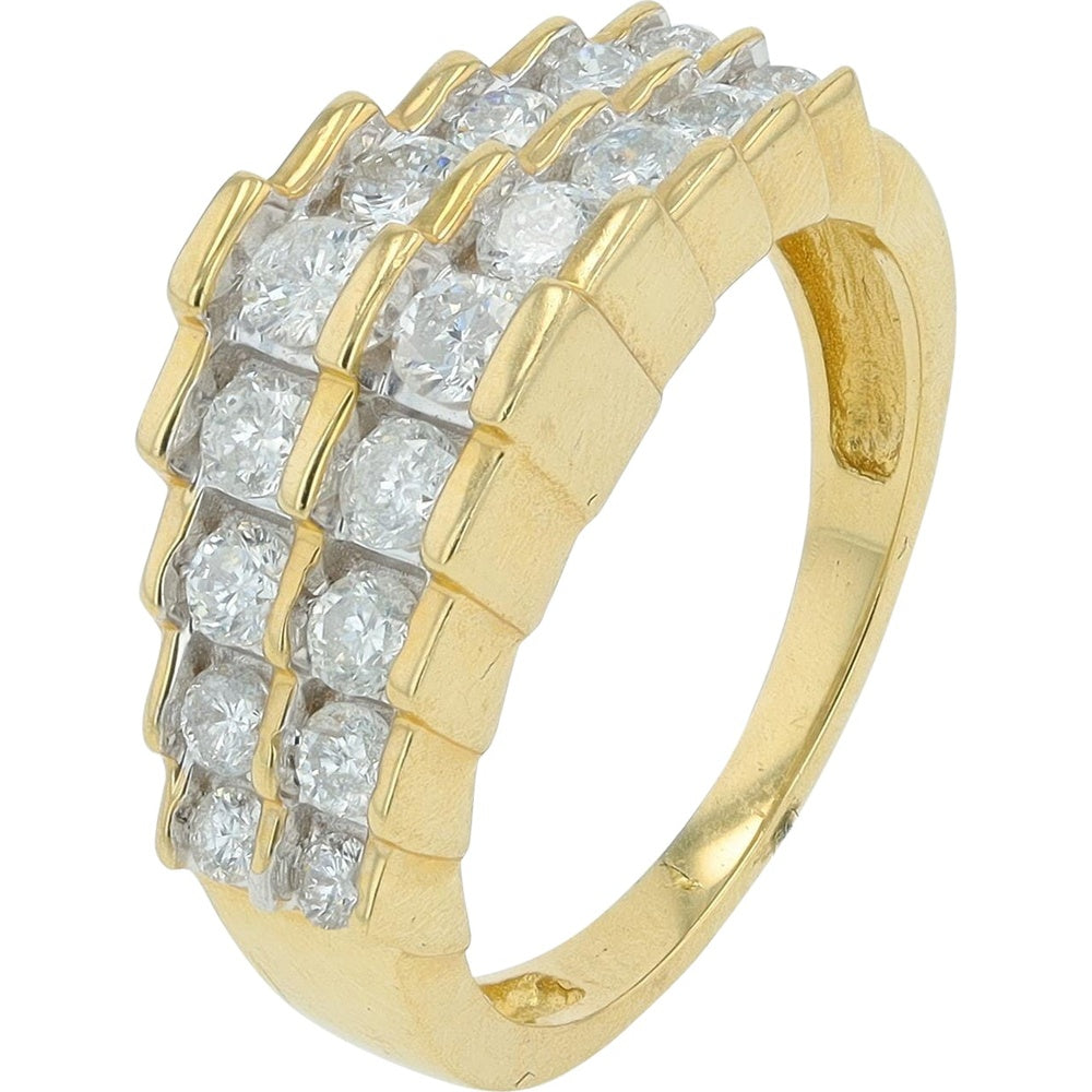 14K Yellow Gold Two-Row Diamond Band with Round Prong-Set Diamonds - 1.00 Carat Total Diamond Weight