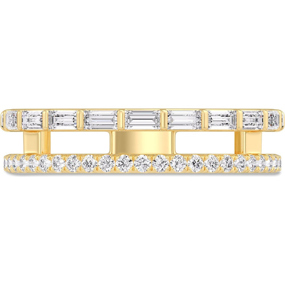 14K Yellow Gold Two-Row Open Space Fashion Ring with Baguette and Round Diamonds - 0.54 Carat Total Diamond Weight by Auriventus