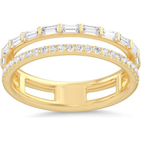 14K Yellow Gold Two-Row Open Space Fashion Ring with Baguette and Round Diamonds - 0.54 Carat Total Diamond Weight by Auriventus