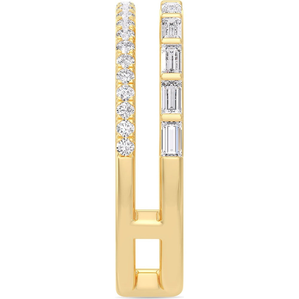 14K Yellow Gold Two-Row Open Space Fashion Ring with Baguette and Round Diamonds - 0.54 Carat Total Diamond Weight by Auriventus